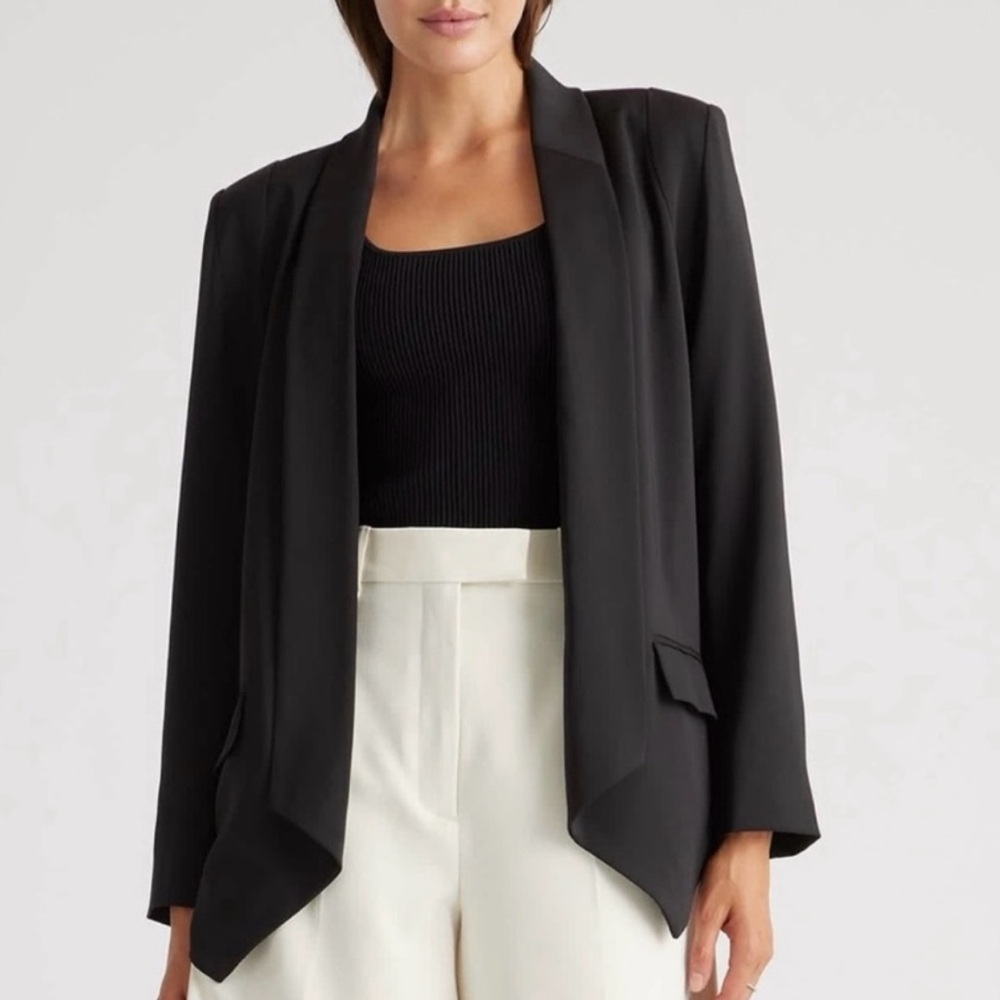 QUINCE black crepe open blazer